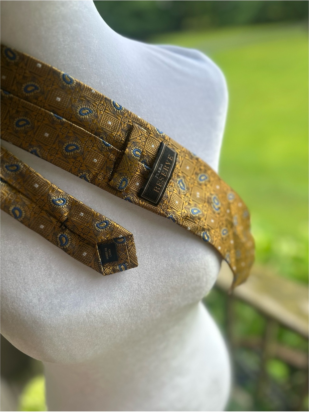 Jos. A. Bank Reserved Mustard Gold Silk Paisley Men's Tie with Blue Accents
